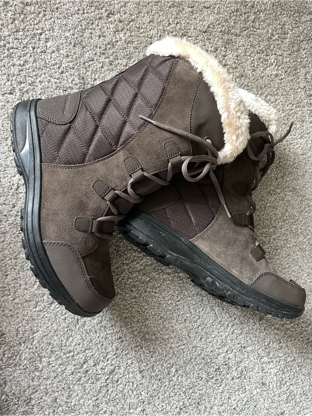 Columbia Brown Quilted Faux-Fur Trim Winter Boots